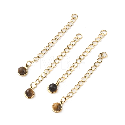 Ion Plating(IP) 316 Surgical Stainless Steel Curb Chain Extender with Gemstone Round Charm STAS-A097-01G-1