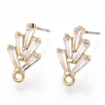 Brass Cubic Zirconia Ear Studs MAK-T011-04G-1