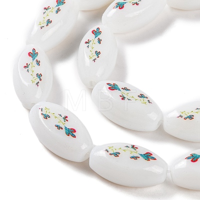 Printing Glass Oval Beads for Necklaces Bracelets Making GLAA-B020-01A-08-1