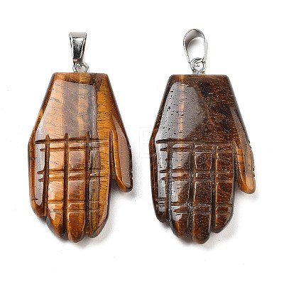 Natural Tiger Eye Carved Pendants G-K369-01P-03-1