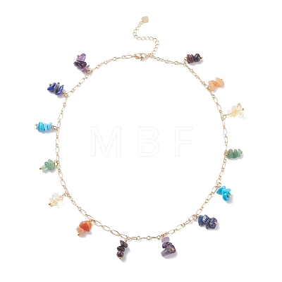 Natural & Synthetic Mixed Gemstone Chips Charm Bracelet and Necklace SJEW-JS01234-1