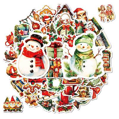 Christmas Theme 50Pcs PVC Adhesive Waterproof Stickers PW-WGF2802-01-1