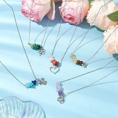 Gradient Color Gemstone Chip & Alloy Pendant Necklaces NJEW-JN05074-1