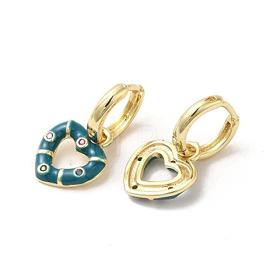 Heart Real 18K Gold Plated Brass Dangle Hoop Earrings EJEW-L268-038G-06-1