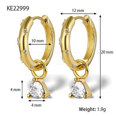 Real 18K Gold Plated 925 Sterling Silver Rhinestone Dangle Hoop Earrings XU8813-3-1