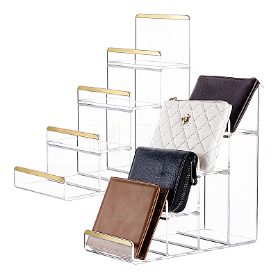 2Pcs 4-Tier Gold Edged Acrylic Minifigures Display Riser ODIS-WH0331-49A-1