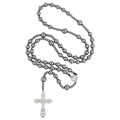 Synthetic Non-Magnetic Hematite Round Rosary Bead Necklaces HJEW-DC00191-1