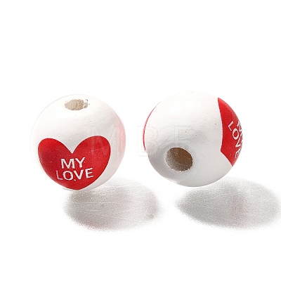 Valentine's Day Element Printed Wood Beads WOOD-R002-01-35-1