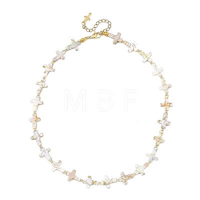 Drawbench Style Natural Freshwater Shell Religion Cross Beaded Necklaces for Women NJEW-JN06648-1