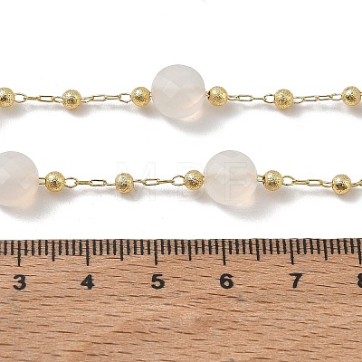 Natural White Agate Faceted Flat Round Beaded Chain Necklaces with Matte Brass Beads GG-CBA37F5-01G-02-1