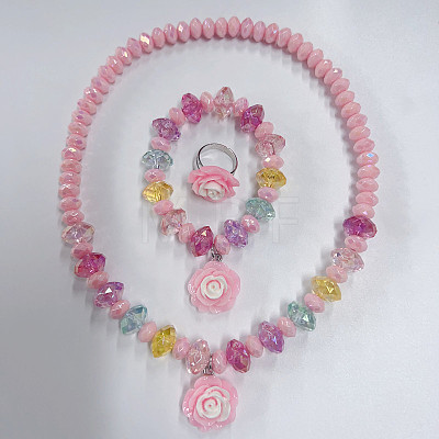 Resin & Glass Bead Pendant Necklaces & Charm Bracelets & Rings Sets FS-WGCCE83-01-1