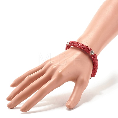 Bling Polymer Clay Rhinestone Curved Tube Beads Stretch Bracelet for Women BJEW-JB07490-04-1