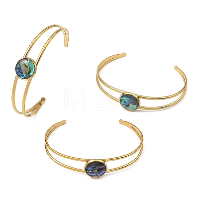 304 Stainless Steel & Natural Paua Shell Cuff Bangles for Women BJEW-JB14122-02-1