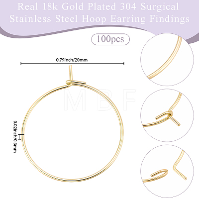 100Pcs 304 Stainless Steel Hoop Earrings Findings STAS-BBC0009-64-1