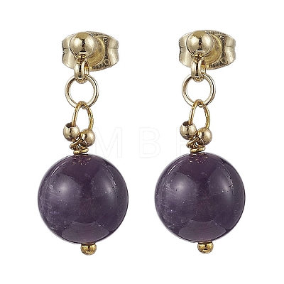 Natural Amethyst Round Beads & 304 Stainless Steel Components Dangle Earrings for Women EJEW-JE06231-03-1