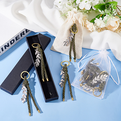 Polyester Cord First Communion Christening Keychain with Alloy Olive Branch for Baptism Favors Gift KEYC-AB00032-1