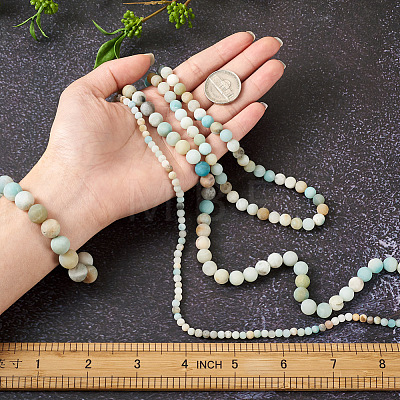 4 Strands 4 Style Natural Frosted Flower Amazonite Round Beads G-TA0001-31-1