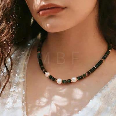Natural Freshwater Pearl and Natural Indian Agate Rondelle Beaded Necklaces with 304 Stainless Steel End Chains PJ7796-1