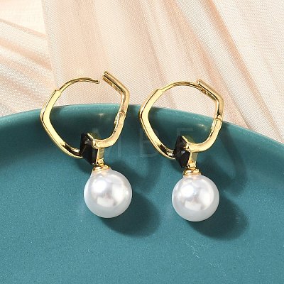 Round Brass Glass Leverback Earrings EJEW-Z152-04G-1