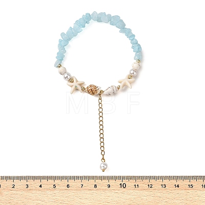 Beachy Natural white Jade Chip Beads & Synthetic Turquoise Charm Bracelets BJEW-JB14140-02-1