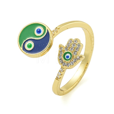 Yin-yang & Hamsa Hand with Evil Eye Enamel Rotatable Cuff Rings for Women RJEW-M016-06G-1