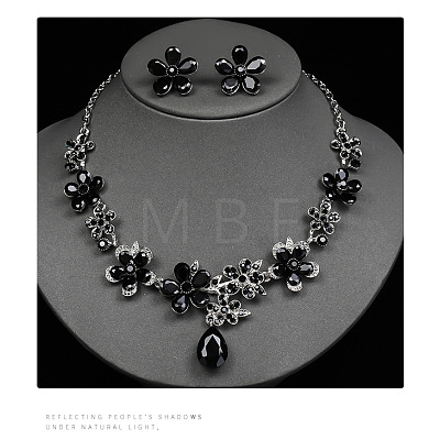 Flower & Teardrop Alloy Glass Stud Earring & Pendant Necklaces Sets for Women FS-WG5A09D-05-1