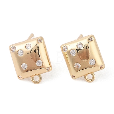 Brass Pave Clear Cubic Zirconia Stud Earring Findings KK-N256-02G-B-1