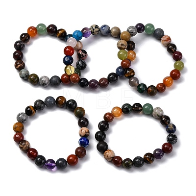 Natural & Synthetic Mixed Gemstone Beaded Stretch Bracelets for Women Men BJEW-F490-01B-1