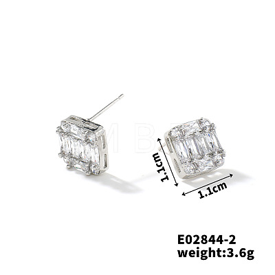 Elegant Unisex Brass Clear Cubic Zirconia Stud Earrings for Fashionable Office Wear TY5550-1