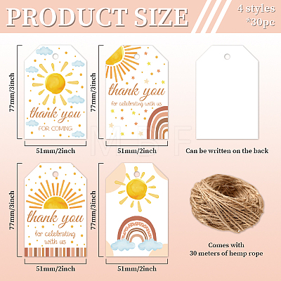 120Pcs 4 Styles Sunflower Paper Thank You Gift Tags CDIS-WH0038-04-1