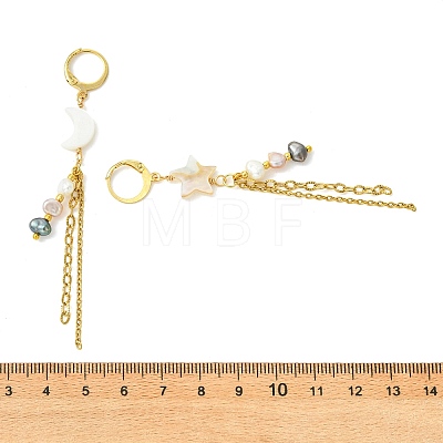 Star & Moon Natural Freshwater Shell Asymmetrical Earrings EJEW-JE07144-1