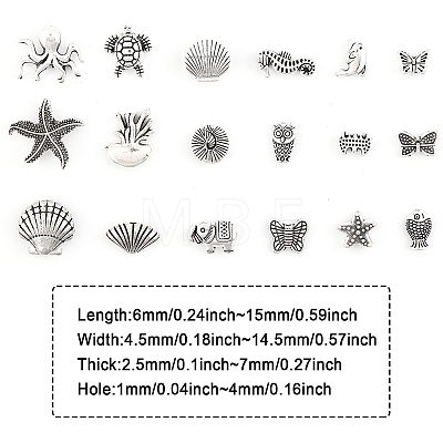 108Pcs 18 Styles Tibetan Style Zinc Alloy Spacer Beads FIND-CA0006-43-1