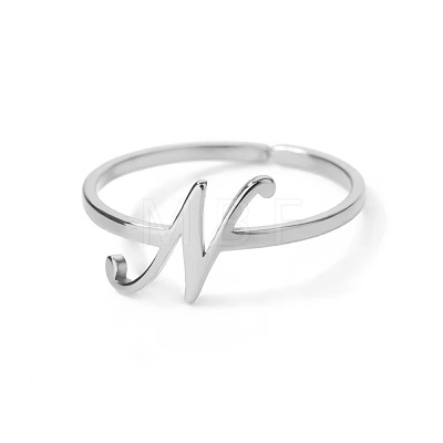 Adjustable 201 Stainless Steel Letter Open Cuff Rings for Women FS-WG61269-40-1