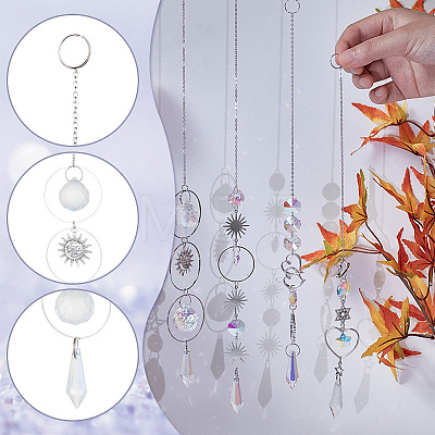 AHADERMAKER 5Pcs 5 Style Clear AB Glass Pendant Decorations HJEW-GA0001-42-1