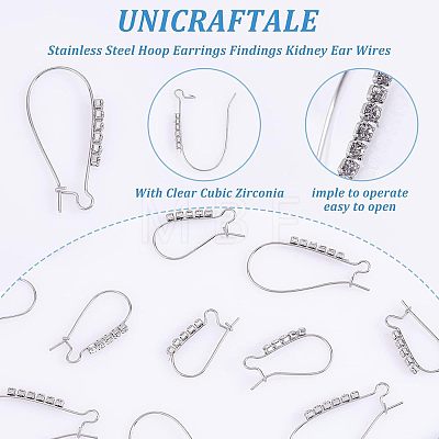 Unicraftale 18Pcs 3 Style 304 Stainless Steel Hoop Earrings Findings Kidney Ear Wires STAS-UN0038-20-1