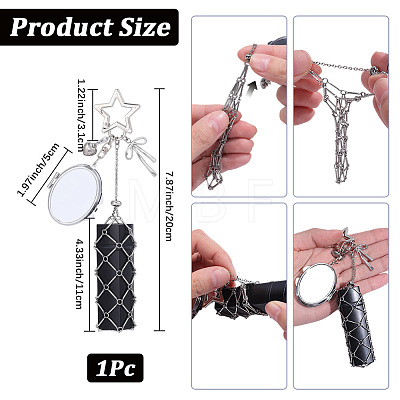 1Pc Oval Alloy & 667 Stainless Steel Macrame Pouch Pendant Decorations HJEW-CP0001-49B-1