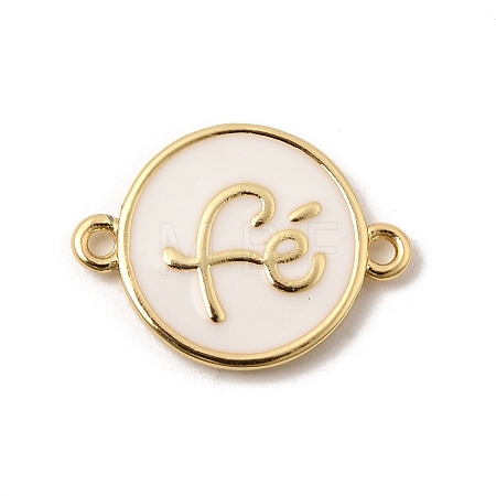 Brass Enamel White Flat Round Links KK-H267-110G-03-1