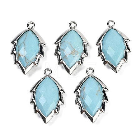 Synthetic Turquoise Faceted Leaf Pendants G-I375-04P-06-1