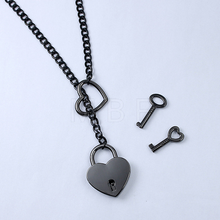 Gothic Heart Lock & Key Stainless Steel Pendant Necklaces for Women FS-WGF02F3-02-1