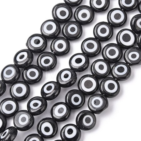 Handmade Evil Eye Lampwork Flat Round Bead Strands LAMP-L058-8mm-10-1