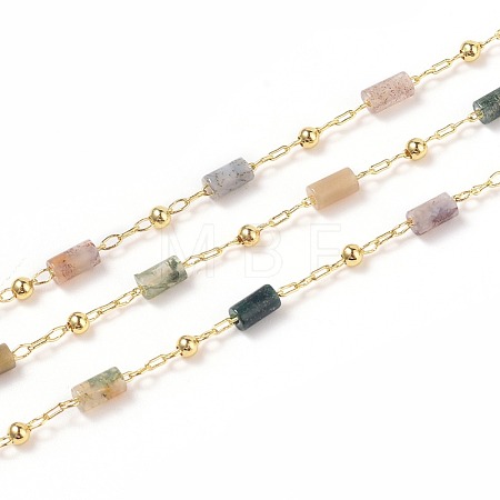 3.28 Feet Natural Moss Agate Handmade Beaded Chains X-CHC-K008-C01-1