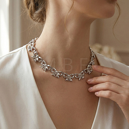 Zinc Alloy Bowknot Link Chain Necklaces for Women WGC55C3-01-1