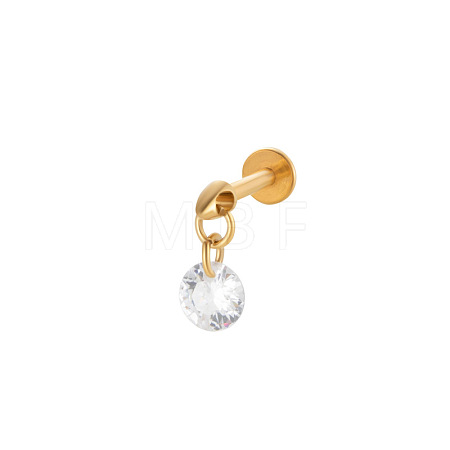 Titanium Alloy Cubic Zirconia 17 Gauge Flat Round Internally Threaded Labrets WG71E87-09-1