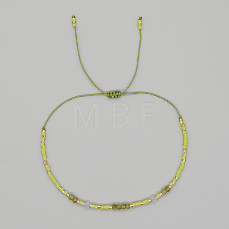 Bohemian Faceted Rondelle Natural Peridot and Glass Heishi Braided Bead Bracelets for Women FE7255-3-1