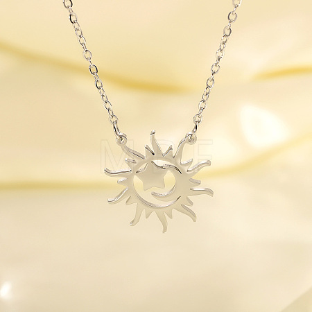 304 Stainless Steel Sun Moon Star Pendant Necklaces for Women NJEW-B158-02P-1