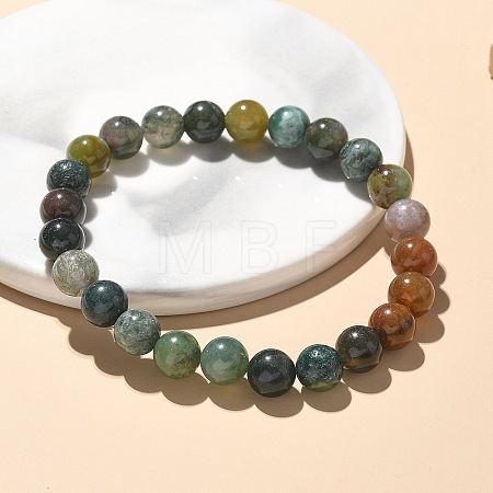 Natural Indian Agate Bead Stretch Bracelets X-BJEW-K212-B-010-1