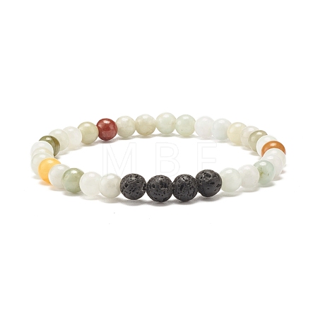 Natural Jadeite & Lava Rock Round Beaded Stretch Bracelet BJEW-JB07572-02-1
