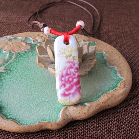 Ethnic Style Porcelain Pendant Adjustable Cord Necklaces for Women FS-WG62D6C-08-1