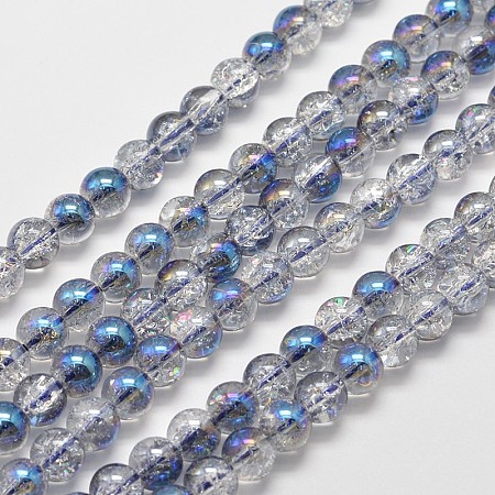 Electroplate Crackle Glass Round Bead Strands X-EGLA-J067-8mm-HR01-1