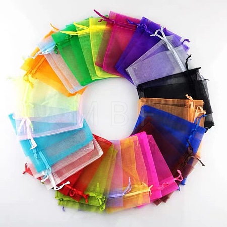 Rectangle Organza Drawstring Bags CON-PW0001-054A-1